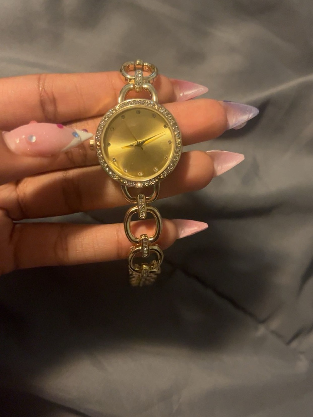 Gold-Tone Crystal Link Bracelet Watch for Women
